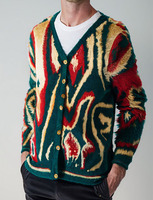 Cardigan tricoté à la mode avec logo personnalisé OEM hiver pull en laine mohair pour hommes pull ample vintage unisexe avec broderie jacquard
