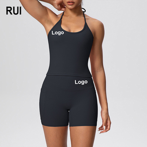Conjunto Deportivo RUIQUWIN para Mujer, Sujetador Deportivo Halter sin Espalda de Alta Sujeción, Shorts de Cintura Alta para Gimnasio, Secado Rápido, Transpirable, Elástico en Cuatro Direcciones, para Yoga - Product Image 1