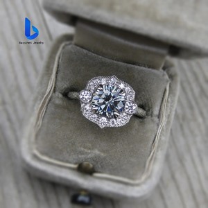 Anelli di Fidanzamento e Promessa in <span class=keywords><strong>Argento</strong></span> S925 con Moissanite Grigia Rotonda, Stile Art Deco con Fascia Intagliata, per Donne - Product Image 6