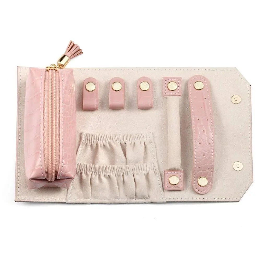 Custom Pink Small Travel Jewelry Roll Bag Organizer for Organizing Your Pieces On-the-Go 