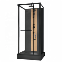 Oumeiga Cabine de douche en verre moderne 80x80 90x90cm porte pliante coulissante noire mate pour petit espace 5mm d'épaisseur pour hôtels appartements