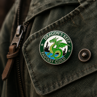 Badge en émail à attache filetée circulaire, motif Dragon Vert, Château, Guilde Fantastique, épingle décorative en métal pour les amateurs de jeux