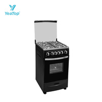 Cuisinière à gaz autonome 4 brûleurs avec four, taille 50x50cm, support en fonte, four à gaz avec ventilateur de convection, brûleurs en aluminium, appareil de cuisine