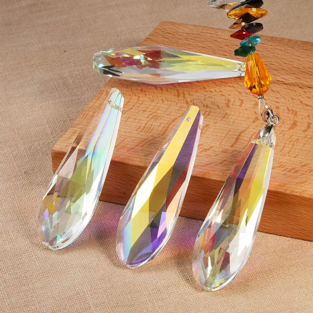 Effetto Zhubi Borealis 50MM 63MM perle di vetro a goccia lunghe per la creazione di gioielli pendenti di illuminazione di cristallo Suncatcher Charms di cristallo
