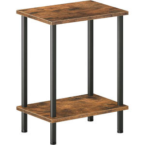 Table d'appoint de rangement <span class=keywords><strong>à</strong></span> 2 couches marron rustique Petite table de canapé latérale Assemblage facile Cadre stable en métal pour <span class=keywords><strong>petit</strong></span> <span class=keywords><strong>espace</strong></span> - Product Image 1