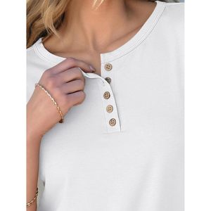 Camisa Henley de Manga 3/4 para Mujer, Blusa con Botones, Túnica Informal Básica, Popelina de Algodón Blanca, Uso Diario - Product Image 6