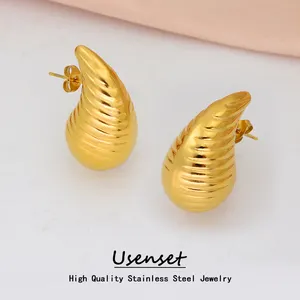 USENSET Hot Selling Polished Hollow Stainless Steel Water Drop Ear Stud Statement Women's Gold Color Earrings Anti Allergic