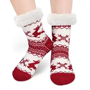 Wowei Christmas Slipper Socks Cartoon Warm Breathable Cute Soft Fuzzy Cozy Home Socks Holiday Socks for Men Women Novelty