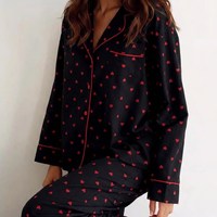 Ensemble de pyjama personnalisé pour femme à imprimé floral, manches longues, en coton doux, vêtements de nuit et de détente personnalisés pour toutes les saisons