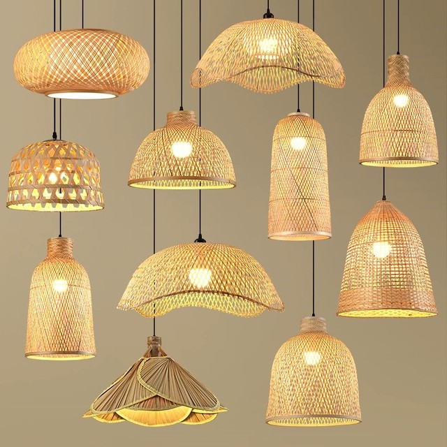 Hanging Lights in Rattan and Teak Rattan Pendant Lamp Star Handmade Pendant Rattan Lighting With Light Bulb