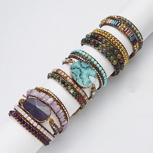 Exquisit <strong>Boho</strong> Handmade Natural Stones Amethyst Charm Leather Wrap Lawyered Women <strong>Bracelet</strong> - Product Image 4