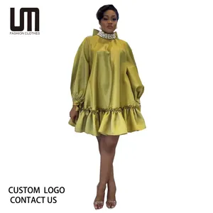 Liu Ming Grosir Dropshipping 2023 Pakaian Wanita Fashion Afrika Gaun Pendek Warna Solid Kasual Longgar