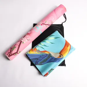 Sublimatie Suède Rubber Reizen Fitness Oefening Hot Yoga Mat, Ultra-Dunne, Opvouwbare, Draagbare, Anti Slip