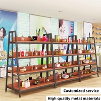 Exhibidor de Metal y Madera de Doble Cara, Resistente, para Supermercados, para Cosméticos, Perfumes, Aceites Esenciales, Snacks y Bebidas