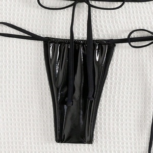 Traje de Baño de PU Brillante Personalizado en Oferta, Mini Bikini Triangular de Látex, Traje de Baño Sexy para Mujer, Conjunto de Bikini Micro Tanga - Product Image 2