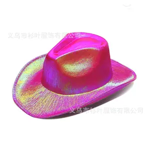Halloween Carnival Party Pink Fluorescent Colorful Cowboy Hat Composite Laser Hat Western Style Illusionary Party Hat