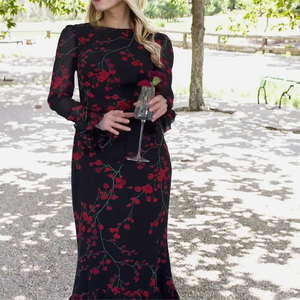 Vestido de Fiesta Elegante de Manga Larga con Estampado y Falda Larga, Nuevo Estilo Sexy de Primavera/Verano con Cierre de Botones y Cordones, Corte Ajustado - Product Image 3