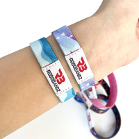 Bracelet en tissu élastique personnalisé avec logo bleu pour les expositions et les salons professionnels, étiquette tissée, bracelet événementiel