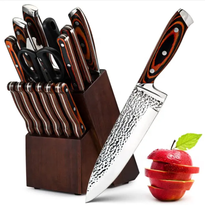 16 Pieces Wholesale Utility Home Kitchen Cooking Use Fruit Carving Chef Knife Set With Case and Sharpener
