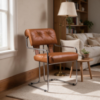 Fauteuil de salle à manger moderne en métal chromé, chaise d'appoint capitonnée vintage, chaise d'appoint de loisirs de style mid-century pour restaurant et hôtel