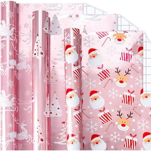 Merture Christmas Wrapping Paper Roll 17x120 Inch <b>Pink</b> Metallic Anti Curl Gift <b>Wrap</b> For Holiday Crafting - Product Image 1