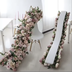 Centre de table floral pour mariage, chemin de table floral, chemin de table floral en gypsophile violet, rangée de fleurs, chemin de table floral pour canapé violet, lilas <span class=keywords><strong>rose</strong></span> - Product Image 3