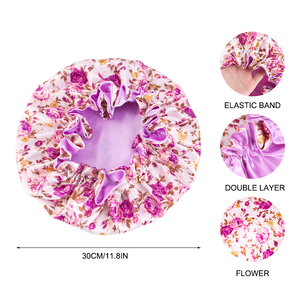 Nouvelle Nuisette à Imprimé Floral pour Femmes, Nuisette <span class=keywords><strong>en</strong></span> <span class=keywords><strong>Satin</strong></span> Double à Fleurs pour Femmes, Turban Confortable pour Femmes avec Sangle Élastique - Product Image 3