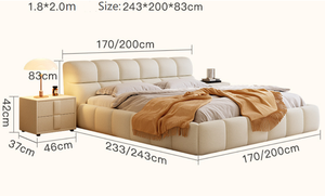 Letto Matrimoniale Contenitore Alto <span class=keywords><strong>in</strong></span> Tessuto Tecnologico Stile Moderno Semplice Italiano Panna con <span class=keywords><strong>Legno</strong></span> Massello per Camera da Letto Padronale - Product Image 6