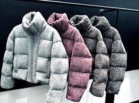 OFTBUY 2026 Nouvelle Veste d'Hiver en Mélange de Laine pour Femme, Tricotée, Épaisse et Chaude, 90% Duvet de Canard Blanc, Manteau Court Ample Style Parka