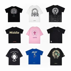 Camisetas de algodón de manga corta con letras de la marca Crochor, estilo europeo y americano, de alta gama, para hombre y mujer, modelo Gao Ke Heavy Chrome Heart 26. - Product Image 1
