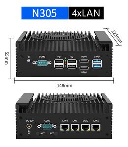 Mini PC Firewall 12th Gen In-tel <span class=keywords><strong>I3</strong></span> N305 N100 Router morbido 4x I226-V 2.5G DDR5 2 * COM 2 * HD raffreddamento efficiente per <span class=keywords><strong>Computer</strong></span> industriale - Product Image 4