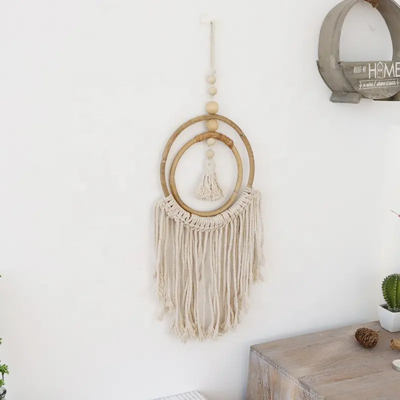 Nordic Style Handmade Simple Macrame Plant Hanger Round Macrame Woven Wall Hanging Tapestry For Home Decoration