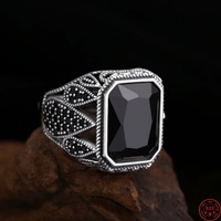 Bague BOCAI S925 en argent sterling pour homme, motif goutte d'eau rétro, zircon noir, charme romantique en forme de plan tangent, bijoux en argent