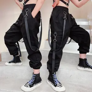 Ms-190 брюки и брюки для мальчиков и девочек с боковыми карманами, летняя Детская уличная одежда в стиле хип-хоп, классные брюки-карго с цепью для девочек-подростков