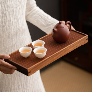 Walnut Wood And Bamboo <b>Tea</b> <b>Tray</b> Rectangular Zen Style Elegant For Home Use - Product Image 4