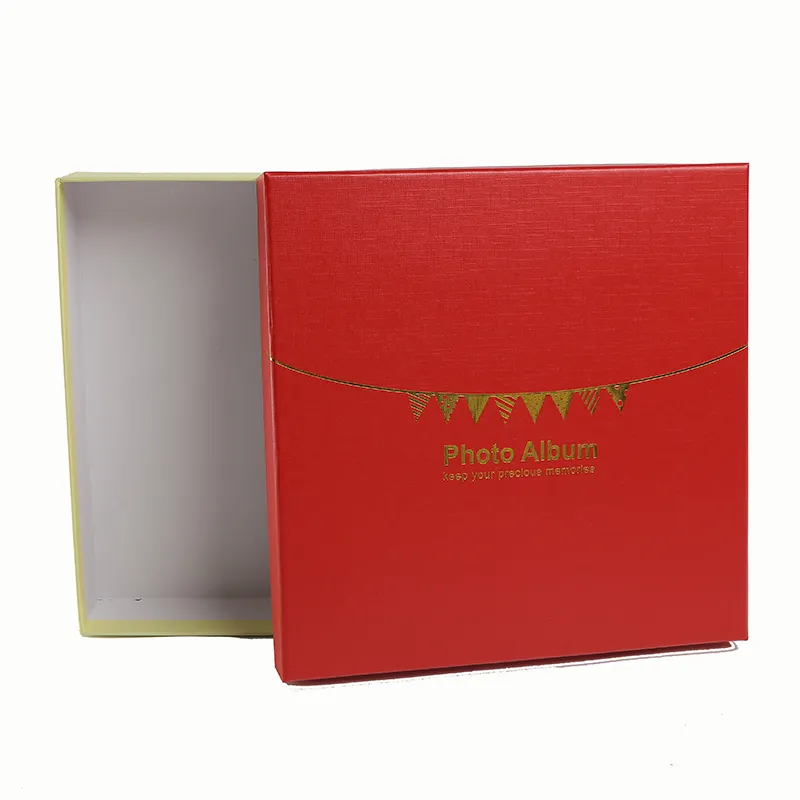 Luxury red gold foil stamping linen cover 13 x 23 paper rigid cardboard wedding gift packaging photo album box