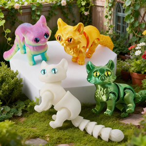 Jouets pour chats imprimés en 3D Vashine, figurines flexibles en cristal colorées, collection amusante d'animaux, souvenir décoratif - Product Image 1
