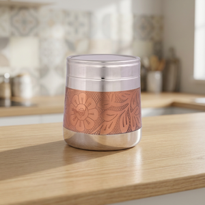 Boîte alimentaire ronde en acier inoxydable, hermétique, motif oriental sculpté, 1 couche, pour conserver la fraîcheur - Product Image 1