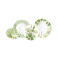 Assiette en porcelaine avec bol, plante verte et jante dorée, service de table, vaisselle en céramique
