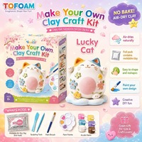 Artesanía Mágica, Juguetes para Niños, Regalo, Maneki Neko, Gato de la Suerte, Kit de Arcilla para Modelar, Secado al Aire, Sin Horno, con Herramientas de Pintura