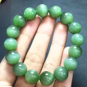 Chinese Vintage Fine Jade Jewelry Wholesale Price 12mm Hetian Jade Natural Green Jasperite Beaded Bracelet