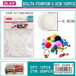 Palline Pompom ILAN 0,8 cm Bianche 100 Pezzi Decorazioni Artigianali - Product Image 3