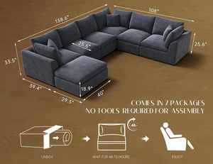 Canapés nuage surdimensionnés Ohllob, salon, <span class=keywords><strong>canapé</strong></span> modulaire convertible, ottoman, une place, <span class=keywords><strong>canapé</strong></span> modulaire en tissu gris - Product Image 2
