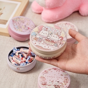 Lata Redonda con Estampado de Conejo, Mini Caja Metálica para <span class=keywords><strong>Galletas</strong></span> y Dulces, Envase Decorativo Personalizado para Almacenamiento de Alimentos - Product Image 3