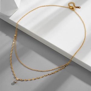 สร้อยคอแฟชั่นสตรี สแตนเลสสองชั้น - สร้อยคอจี้เพชรซิคอนสีทอง ขายส่ง - Product Image 3
