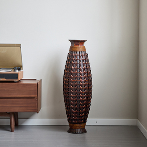 Jarrón de bambú natural tejido a mano de 38.97 pulgadas de alto, jarrón decorativo bohemio para sala de estar, entrada, jarrón tejido rústico estilo granja - Product Image 1