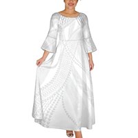 Robe longue maxi ample ethnique pour femme, rose et verte, imprimé tatouage polynésien grunge, manches cloche évasées 3/4, col rond, tendance