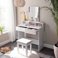 Coiffeuse moderne blanche avec miroir éclairé, panneau autoportant assemblé, en bois, 1 pièce, pour chambre à coucher