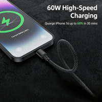Kabel Pengisian Cepat USB A ke Type-C 60W dengan Selubung PVC, 48 Strand High Density Braided untuk Ponsel, Kamera & Komputer (1m)