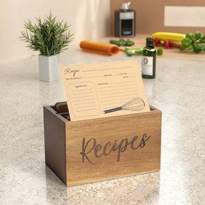Caja de Almacenamiento de Recetas Rectangular de Madera de Diseño Clásico, Ecológica, Impermeable, Estilo Rústico, Juego de Porta Tarjetas de Acacia con Divisores - Product Image 2